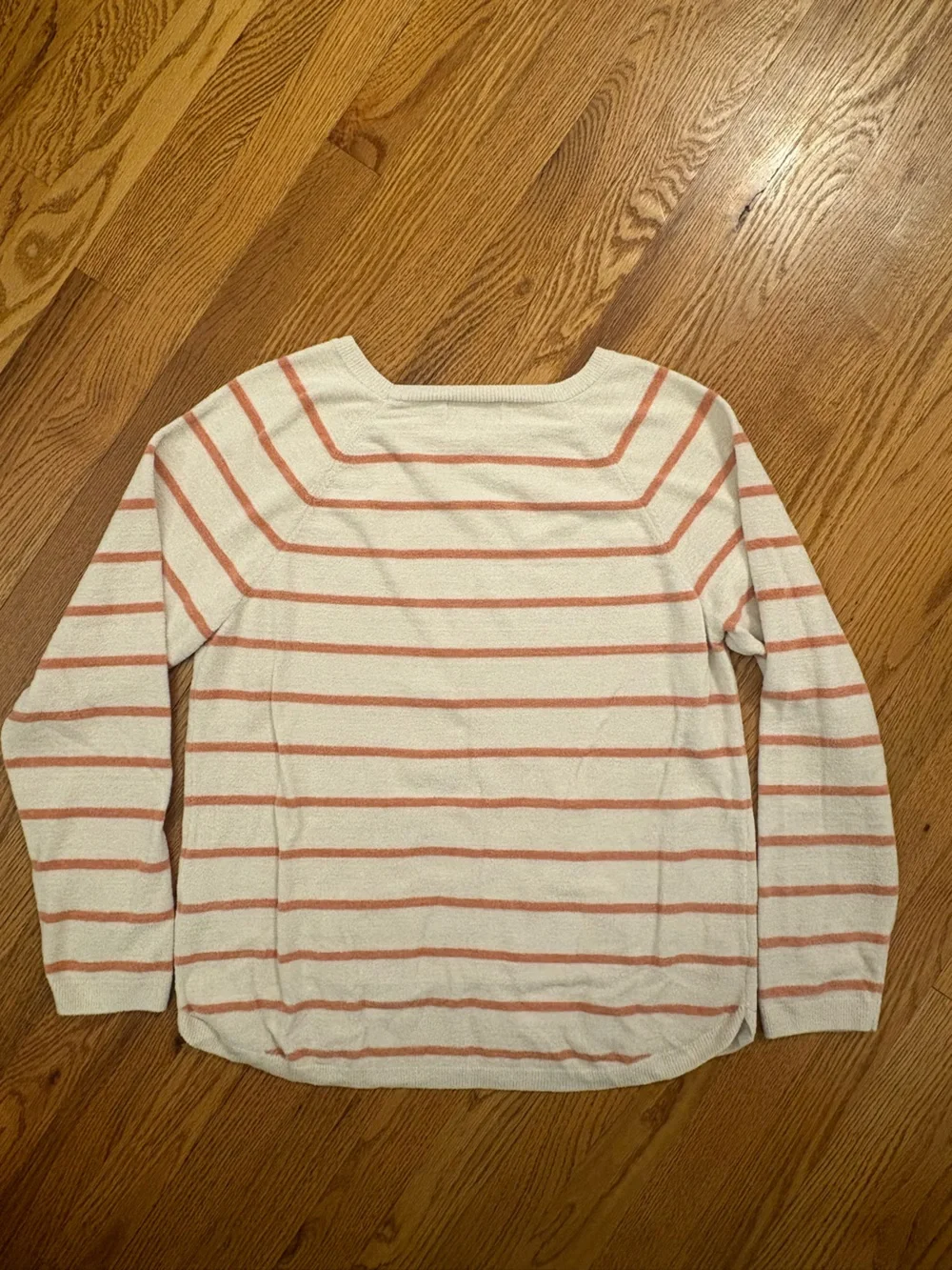 Barefoot Dreams CozyChic Ultra Lite Steiped Pullover Top L Cream and Coral